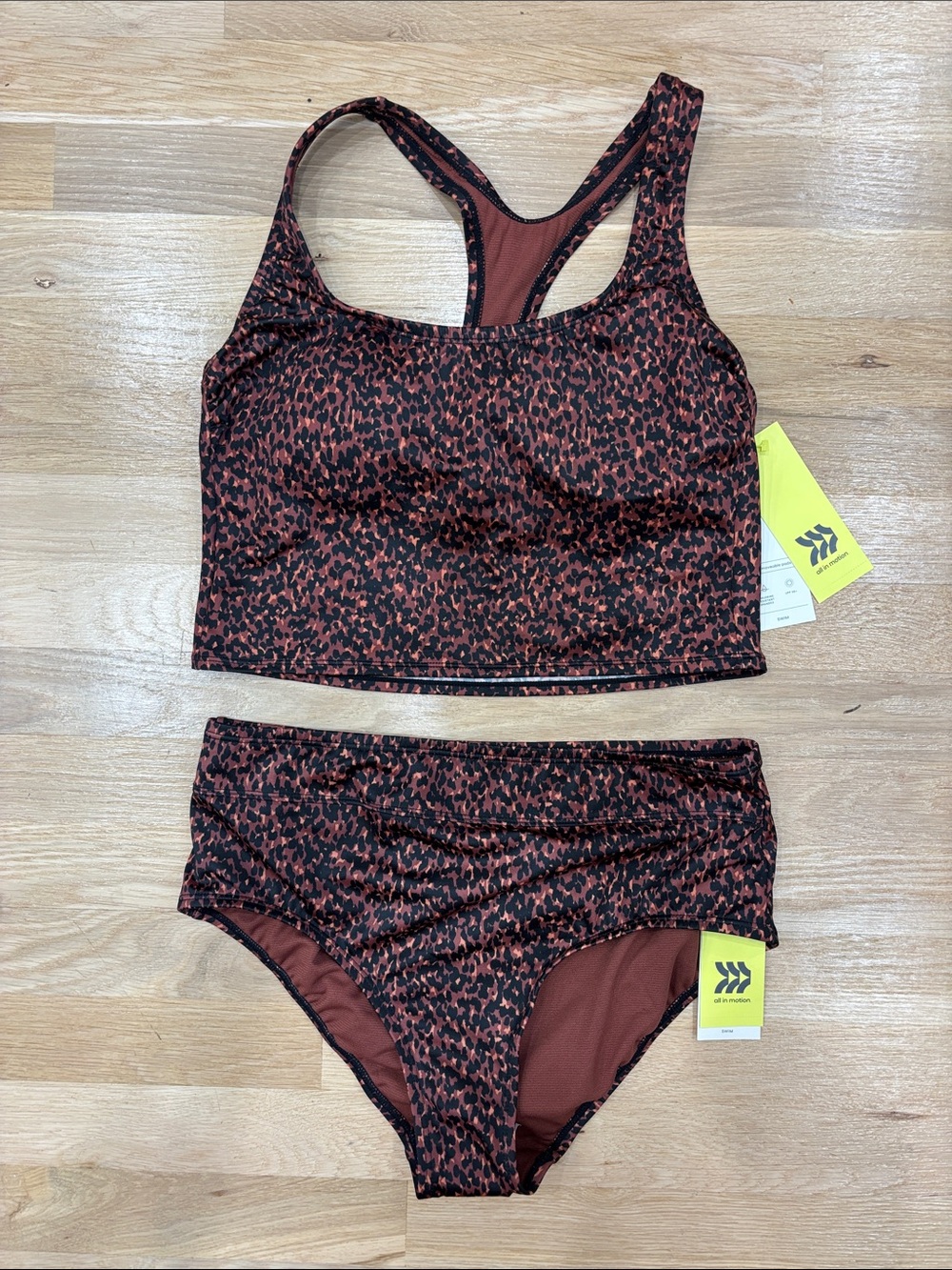 all in motion Rust and Black Leopard Print Two-Piece Swim Set